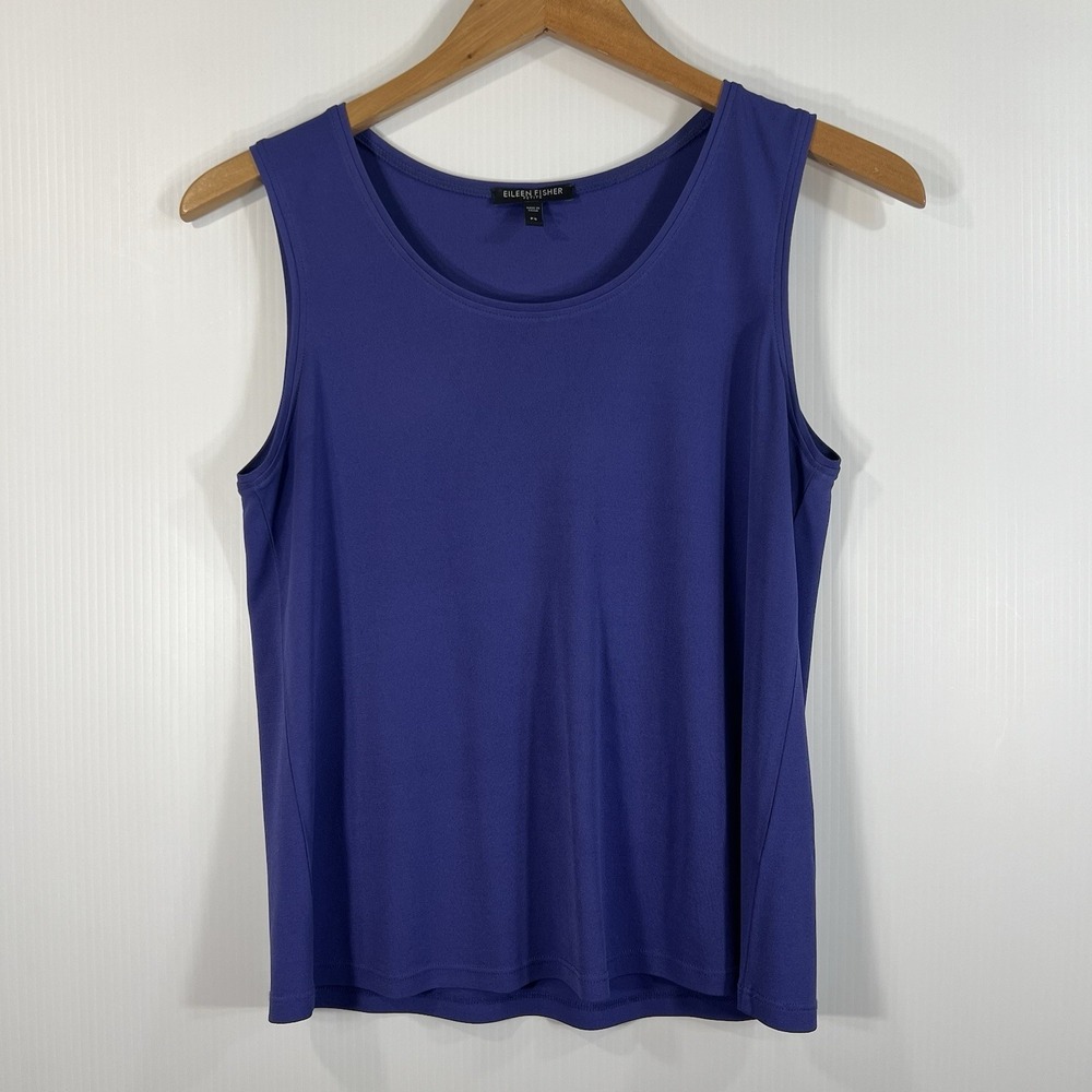 Eileen Fisher Scoop Neck Silk Tank Petite Size Small PS Blue Sleeveless *READ*